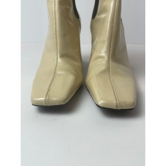 Zara Beige Patent Leather Square Toe Side Goring Heeled Ankle Boots Size 6‎ - Picture 5 of 12
